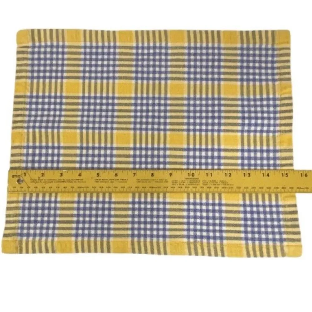 Set of 4 Vintage Woven Cotton Placemats Yellow Blue White Plaid Cottagecore MCM